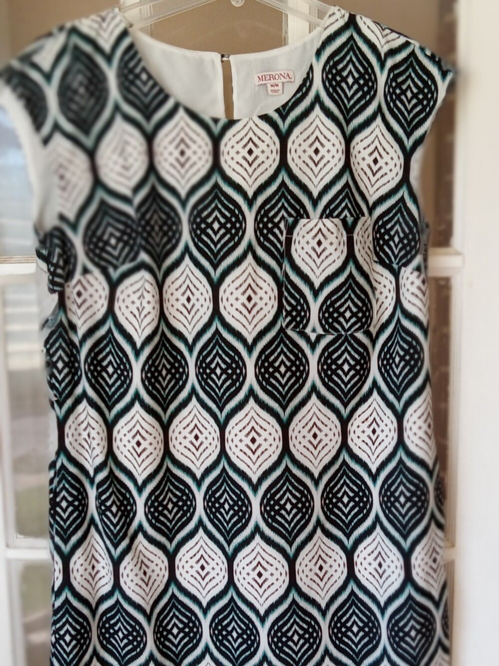 Merona Black, White & Teal Geometric Sleeveless Shift Dress